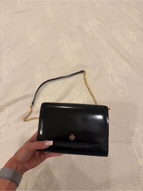 Tory Burch Black Patent Leather Crossbody with Gold Chain